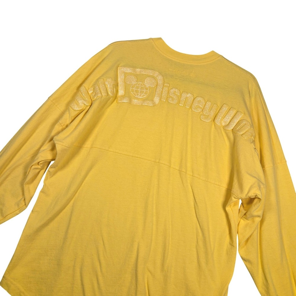 Disney Park Walt Disney World Spell Out Spirit Jersey Adult Small Glitter Yellow